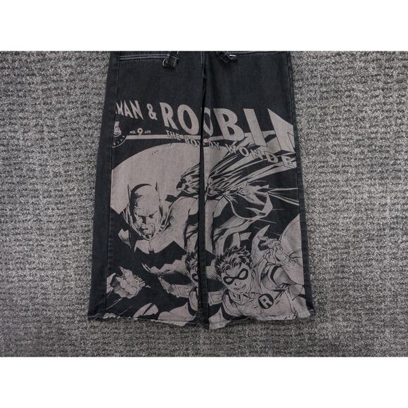 Batman and Robin Jeans Womens 4 Small Black Wide Leg Suspenders Graphic Print - Picture 9 of 16